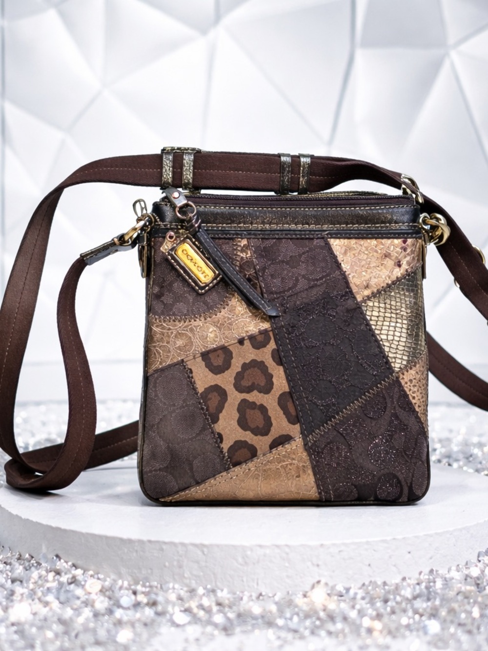 Coach Brown Patchwork Leather & Fabric Crossbody